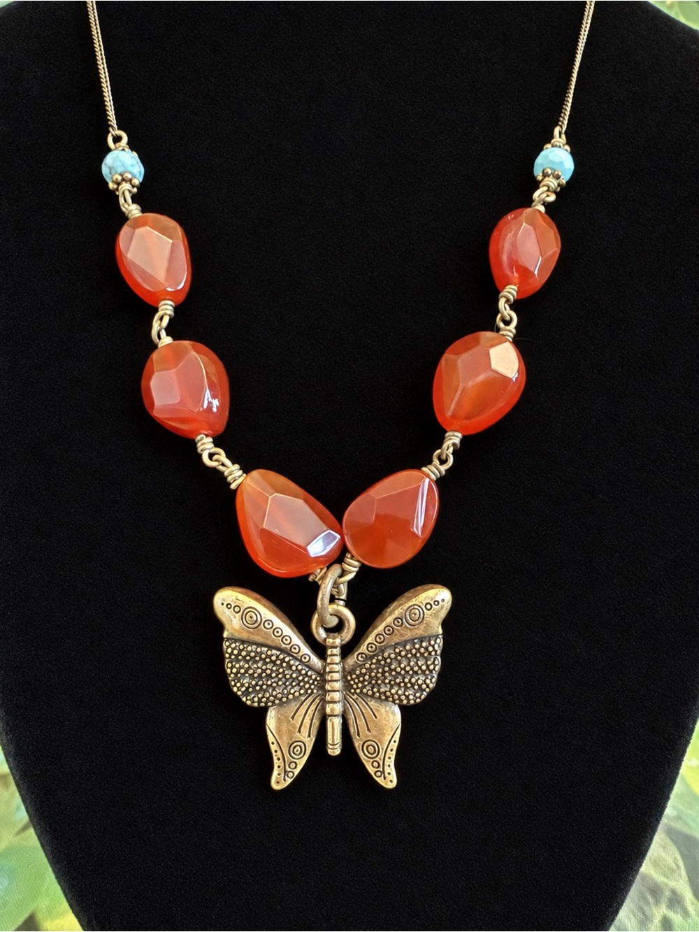 Lucky Brand Faux Coral Turquoise Butterfly Necklace Boho